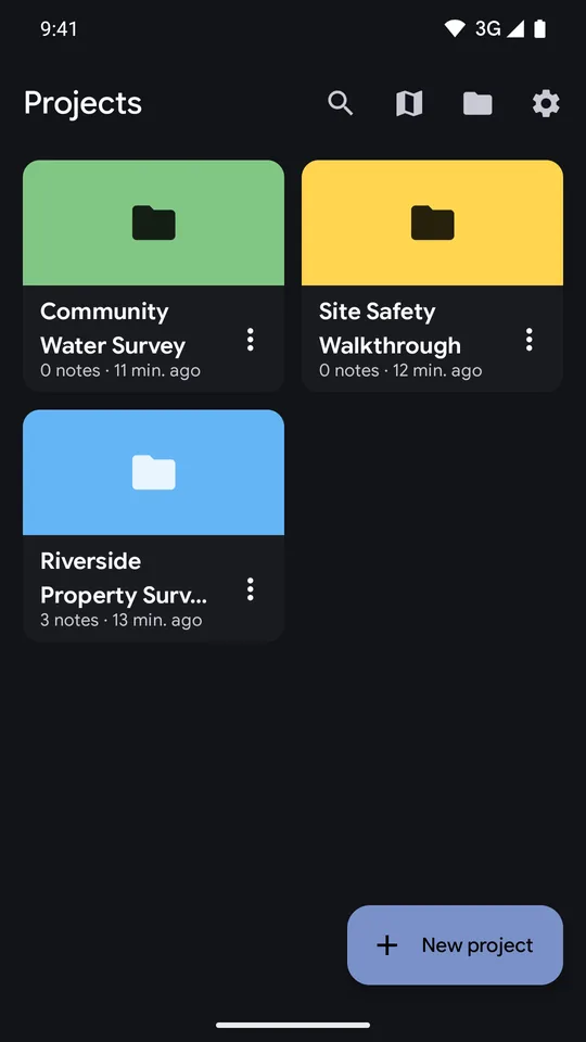 ProvoLog project list in dark theme