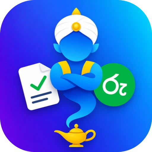 Tax Genie app icon: a genie rising from a lamp beside a tax form